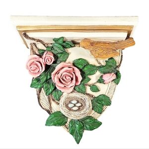Vintage Wang's International Resin Wall Shelf Cornice Roses Bird Nest